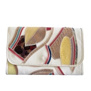 Vintage Varon Very 1980’s Vibes Patchwork Leather & Snakeskin Clutch with Strap